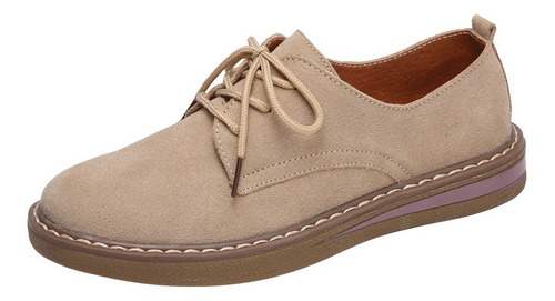 Zapatos Oxford De Cuero Pequeños Con Punta Redonda De Gamuza