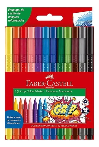 Plumon Faber-castell Grip Colour Marker Con 12 12 Diferentes Colores
