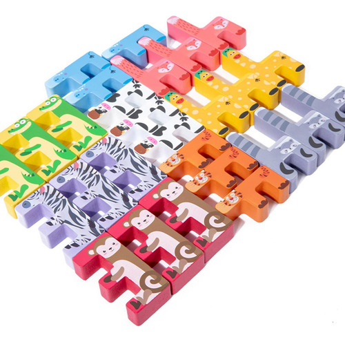 27x Animal Puzzle Stacker Bloques De Construcción De Madera