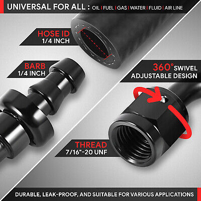 4an To 1/4 Barb 6061-t6 180 Degree Push Lock Hose End F Zzf