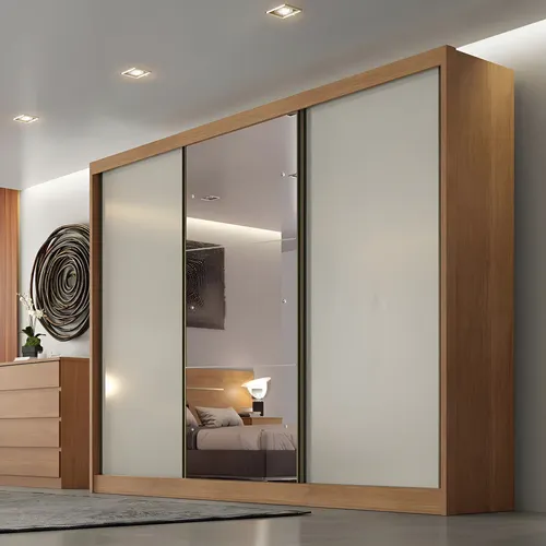 Guarda-Roupa Casal Soberano 3 Portas Correr Espelho 6 Gavetas MDF Horizonte