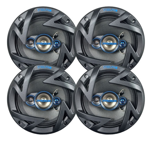 Kit De 4 Bocinas 6 1/2 Pulgadas 220 Watts 4 Vias By Steelpro Color Negro