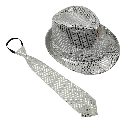 Zarsio Sombrero Fedora De Lentejuelas A La Moda Y Corbata Re