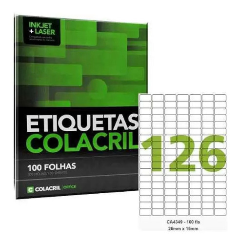 Etiqueta Impressora A4 26 X 15mm Colacril 100fls Ca4349 Cor Branco