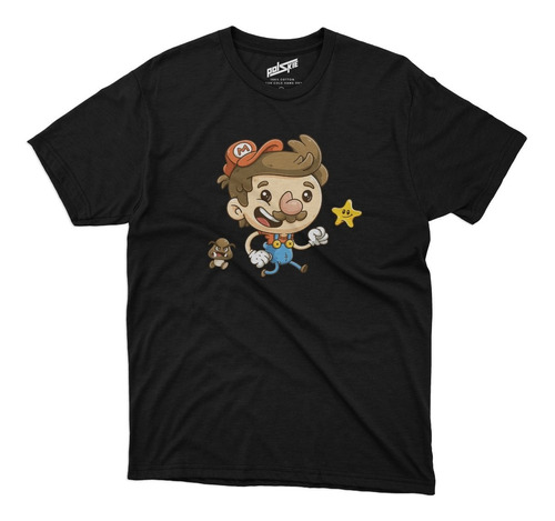 Remera Mario Bros Mario Caricatura Algodon Negra