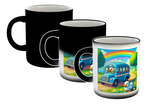 Taza Magica Pato Pixel Viajando En Colectivo Rainbow