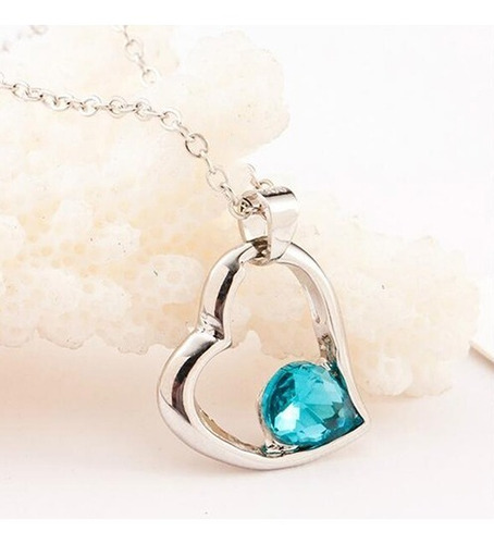Colar Heart Pingente De Cristal Coração, Banhado A Ouro 18k