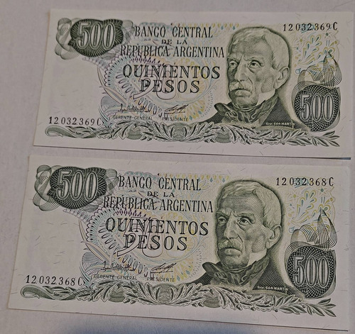 500 Pesos Argentinos Lote 2 Billete Sin Circular Correlativo