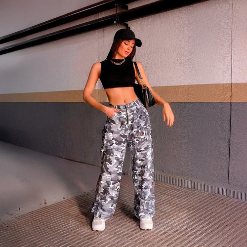 Jean Camuflado Mujer Pantalon Para Dama Wide Leg Tiro Alto