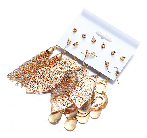 Pendientes G, Bohemios, Borlas Largas, Hojas Doradas, Lentej