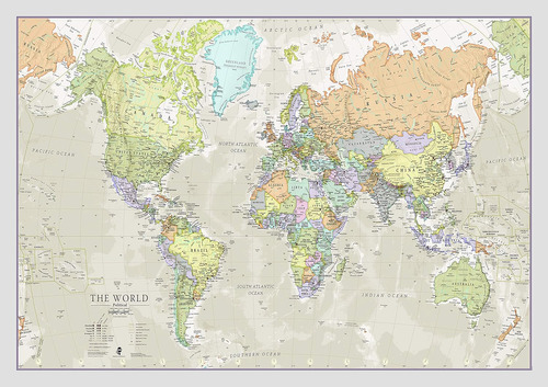 Mapa Mundial Estilo Clásico Laminado Parte Delantera D...