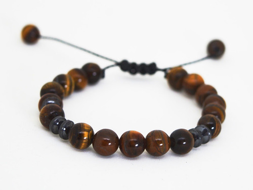 Pulseira Masculina Pedra Olho De Tigre Hematita Kit 2 Un Comprimento 18 Diâmetro 8 Cm