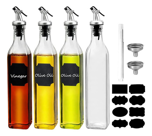 Paquete 4 Botellas Dispensadoras Aceite Oliva Y Vinagre Vidr