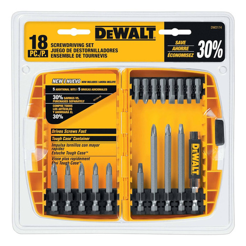 Juego Set 18 Puntas Destornillador Estuche Dw2174 Dewalt