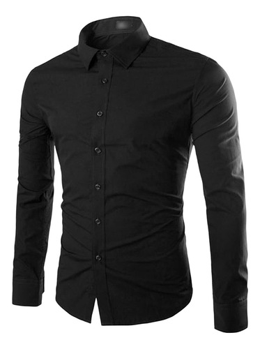 Camisa Color Solido Boton Para Hombre Estilo Casual Cuello