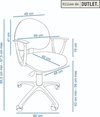 Silla de escritorio de Outlet Arcadia ergonómica azul con tapizado de marathon