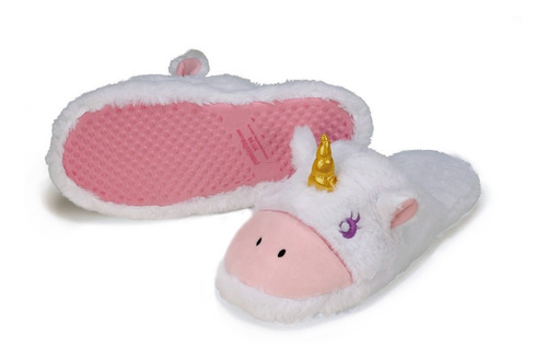 Pantufa Chinelo Unicórnio Pelúcia Macia - Solado De Borracha