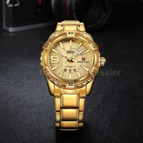 Relógio Masculino Original Analógico Pulseira Em Aço Dourado