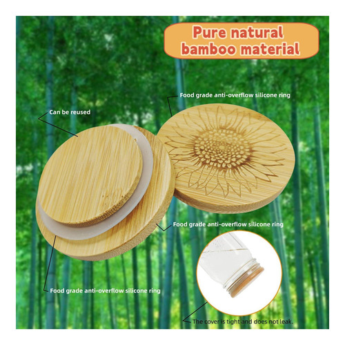 Elecpioneev Set Of 6 Bambú Mason Jar Lids Con Diseño De De Y