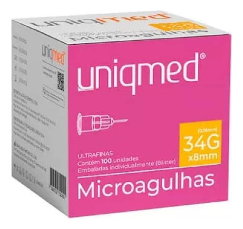 Microagulhas Uniqmed 34g X 8 Mm C/ 100 Unds