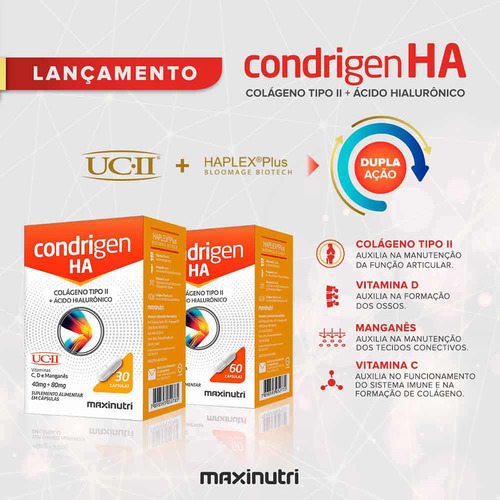 Kit 3 Condrigen H.a Colágeno Tipo 2 + Hialurônico Cl 60 Caps