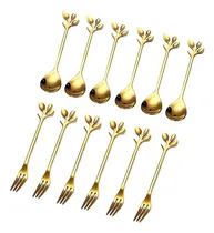 Comprar Set X6 Pares Cucharitas Y Tenedores Dorado Postre Café 12cm