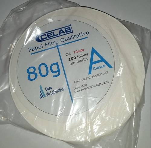 Papel Filtro Qualitativo - 80g Diametro De 11cm 100 Fl Celab