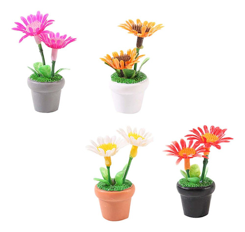 4x Mini Adorno De Planta En Maceta Flores De Casa De