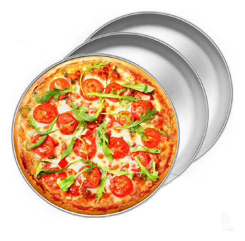 3pzs Charola Para Hornear Pizza Acero Inoxidable 35cm