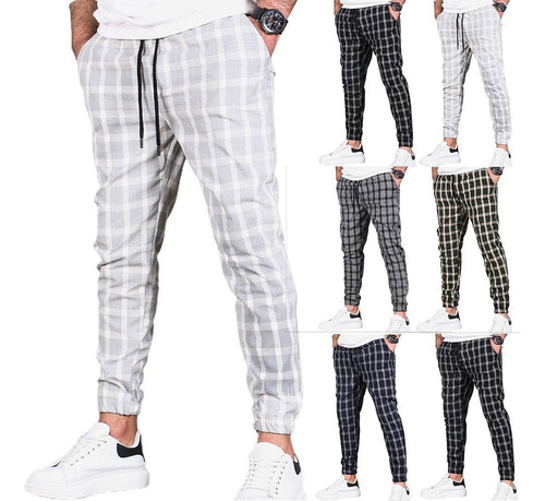 Pantalón A Cuadros Con Cordón For Hombre Joggers Con Bolsil