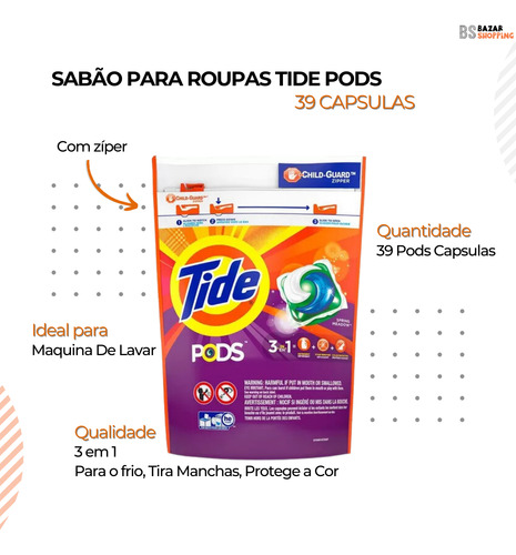 Sabão Para Roupas Tide Pods Spring Meadow 39 Capsulas 3em1