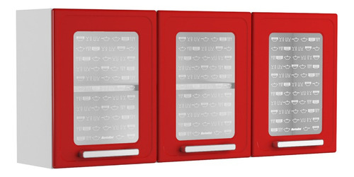 Gabinete Superior Cocina En Acero 120cm 3 Puertas Vidrio Color Rojo