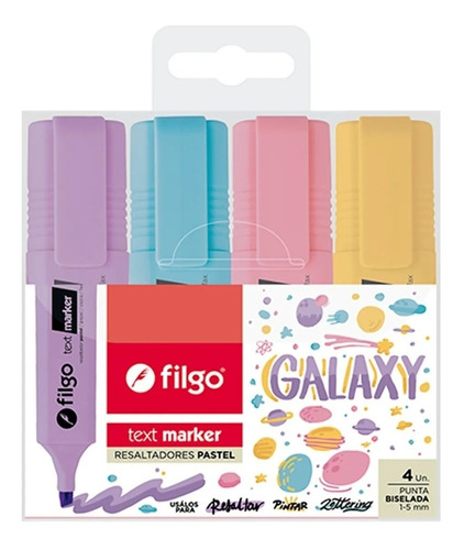 Resaltador Filgo Text Marker Pastel Galaxy Estuche X4