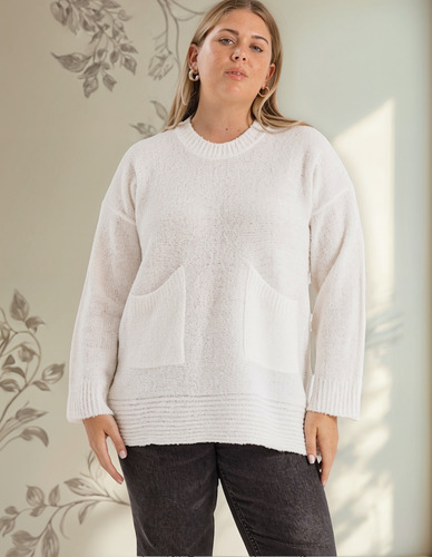 Sweater Boucle De Mujer Liso Mangas Largas Talles Especiales