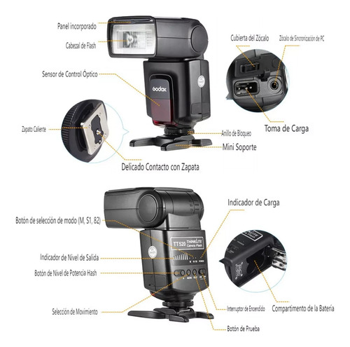 Godox Tt520 Flash Speedlite P/cámara Con Transmisor Disparo