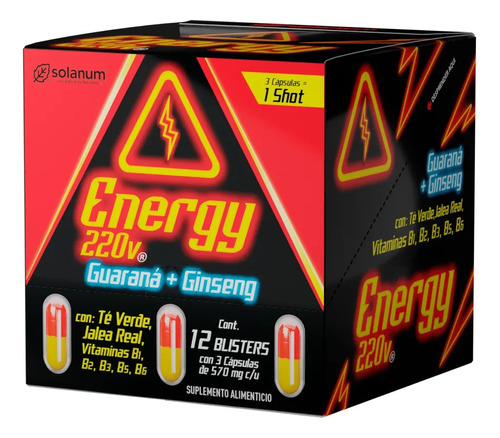 Solanum Energy 220v Guaraná Ginseng Display 12 Blisters Sfn