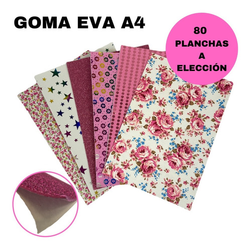 Goma Eva Autoadhesiva Gliter Floreada Texturada X80unid