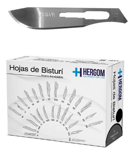 Hojas P/ Bisturí No. 22 Acero Inoxidable 100 Piezas Hergom