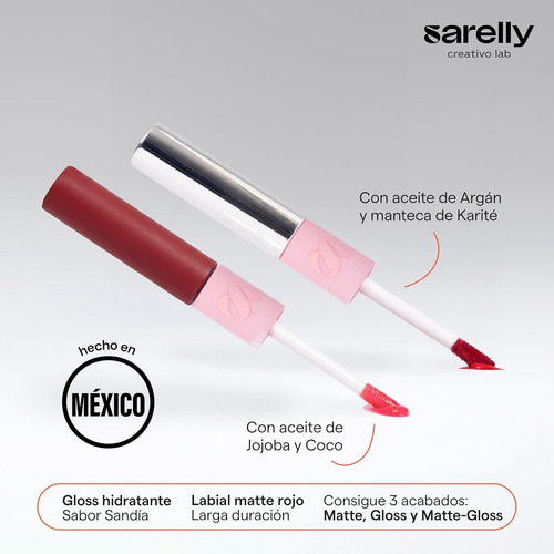Sarelly Duo Labial Rojo Matte Y Gloss Hidratante Con Estuche Rojo