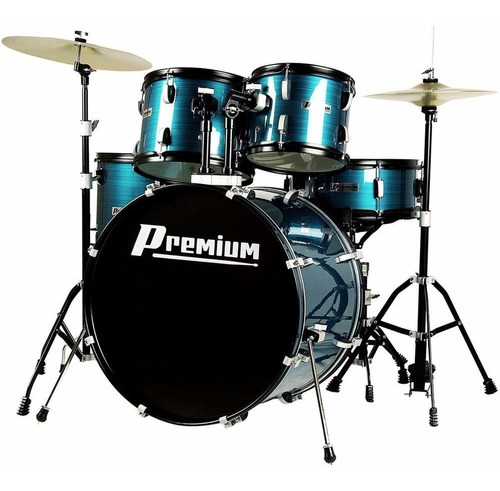 Bateria Acústica Completa Premium Dx722 Azul Dx-722 + Banco