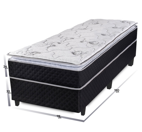 Conjunto De Sommier Y Colchón 1 Plaza Soltero Atena Con Pillow Top Eps Liviano Super Firme Hipoalergénico 190x78x57 150k