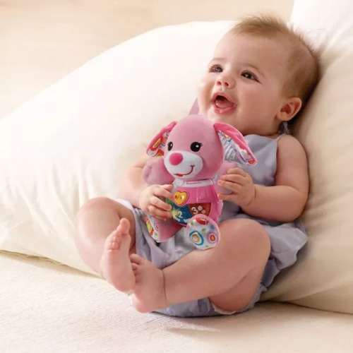 Peluche Sonajero Cunero Peque Perrito Primera Infancia Vtech Color Rosa Chicle Diseño Pequeperrita