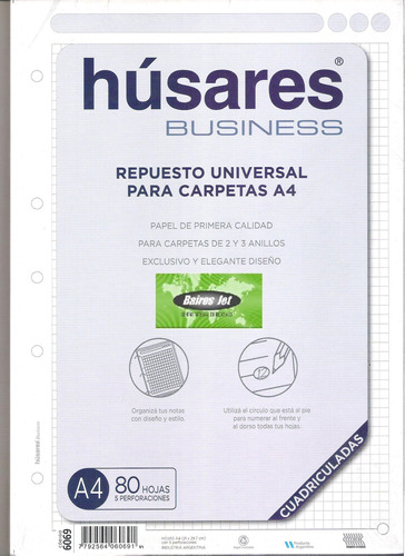 10 Repuesto Hojas Husares Business 6069 Cuadriculada A4 80 H