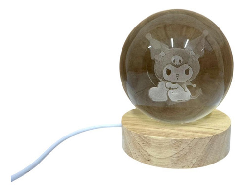 Luz De Noche Esfera De Cristal 3d Led Usb Escritorio 6cm Madera Kuromi 1 Luz Violeta