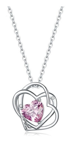 Collar Plata 925 Circón Corazón Rosa Challet99 Joyas