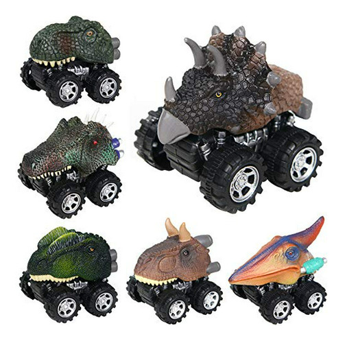 Color Original Dinosaur Cars, 6 Pack Pull Back Dinosaur Vehi