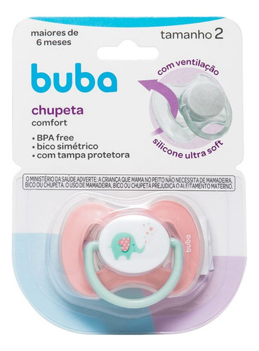 Chupeta Comfort Rosa Elefantinho Tam 2 (6m+) Bebê Buba Período de idade 6-12 meses