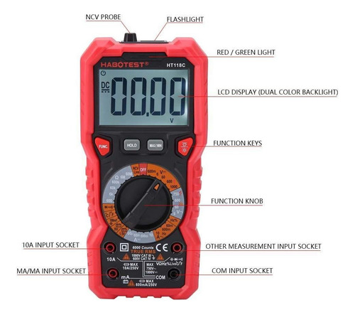 Ht118c Multímetro Digital De Mano Ac/dc Volt Amp Ohm Capacit