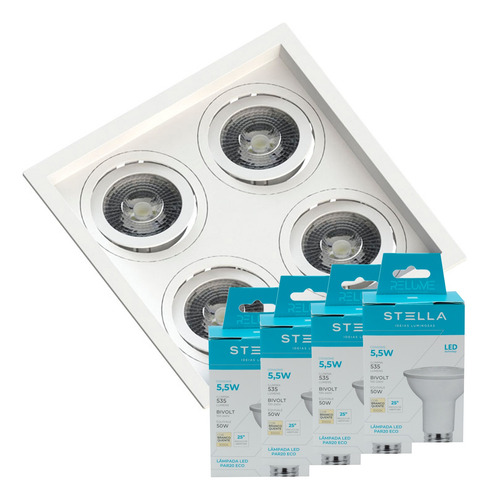 Embutido Quadruplo Par20 Recuado C/4x Lâmpadas 5,5w Stella
