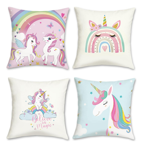 Bonhause Juego De 4 Fundas De Almohada De Unicornio Para Nin